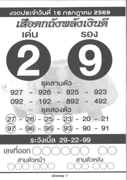 เลขเด็ด เสือตกถังพลังเงินดี งวดวันที่ 16 กรกฏาคม 2569