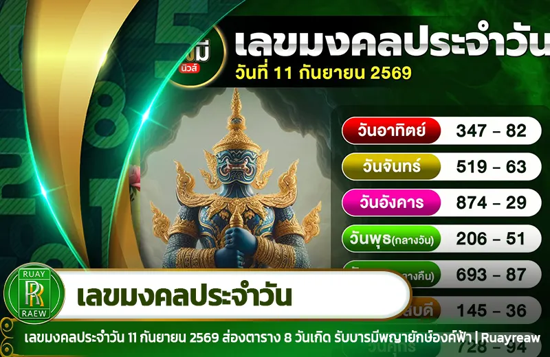 เลขมงคลประจำวัน 11/9/69