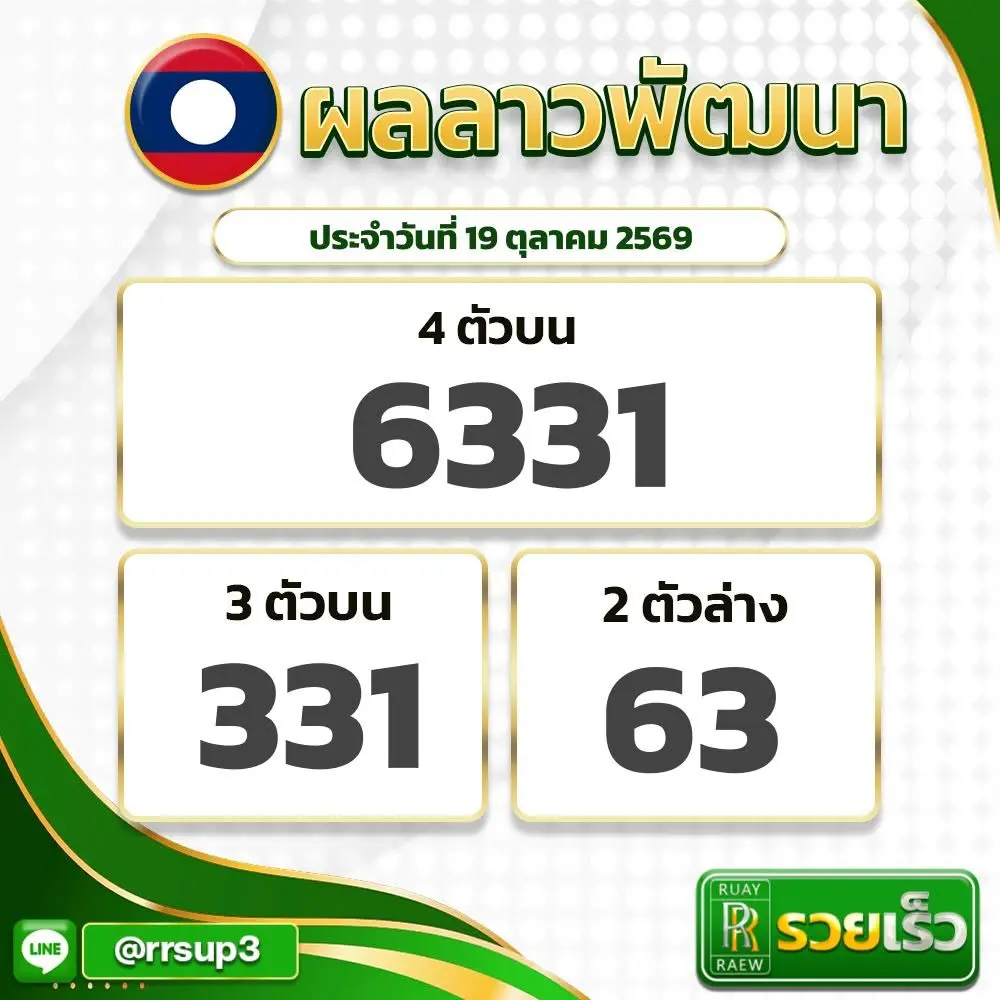 ผลหวยลาววันนี้ งวดประจำวันที่ 19 ตุลาคม 2569