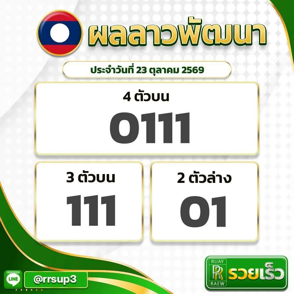 ผลหวยลาววันนี้ งวดประจำวันที่ 23 ตุลาคม 2569